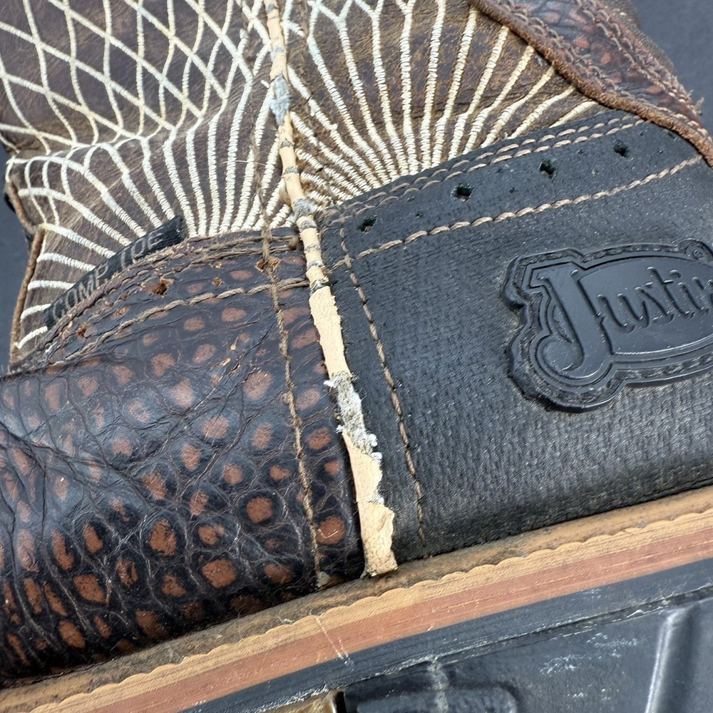 Justin Derrickman Brown Crocodile Print Comp Toe Work Boot Mens 9D Style WK4833 - Picture 14 of 16